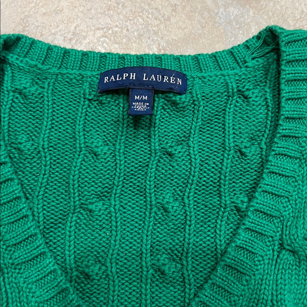 Ralph Lauren Green V-Neck Sweater - Picture 3 of 10